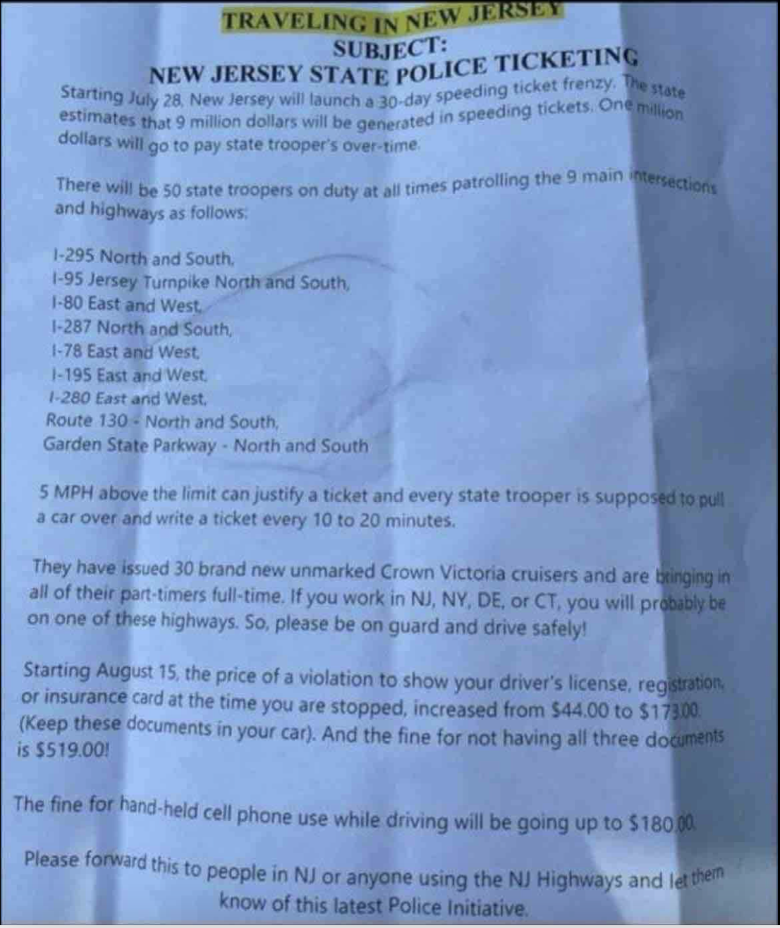 Fact Check New Jersey Is NOT Launching New '30Day Speeding Ticket